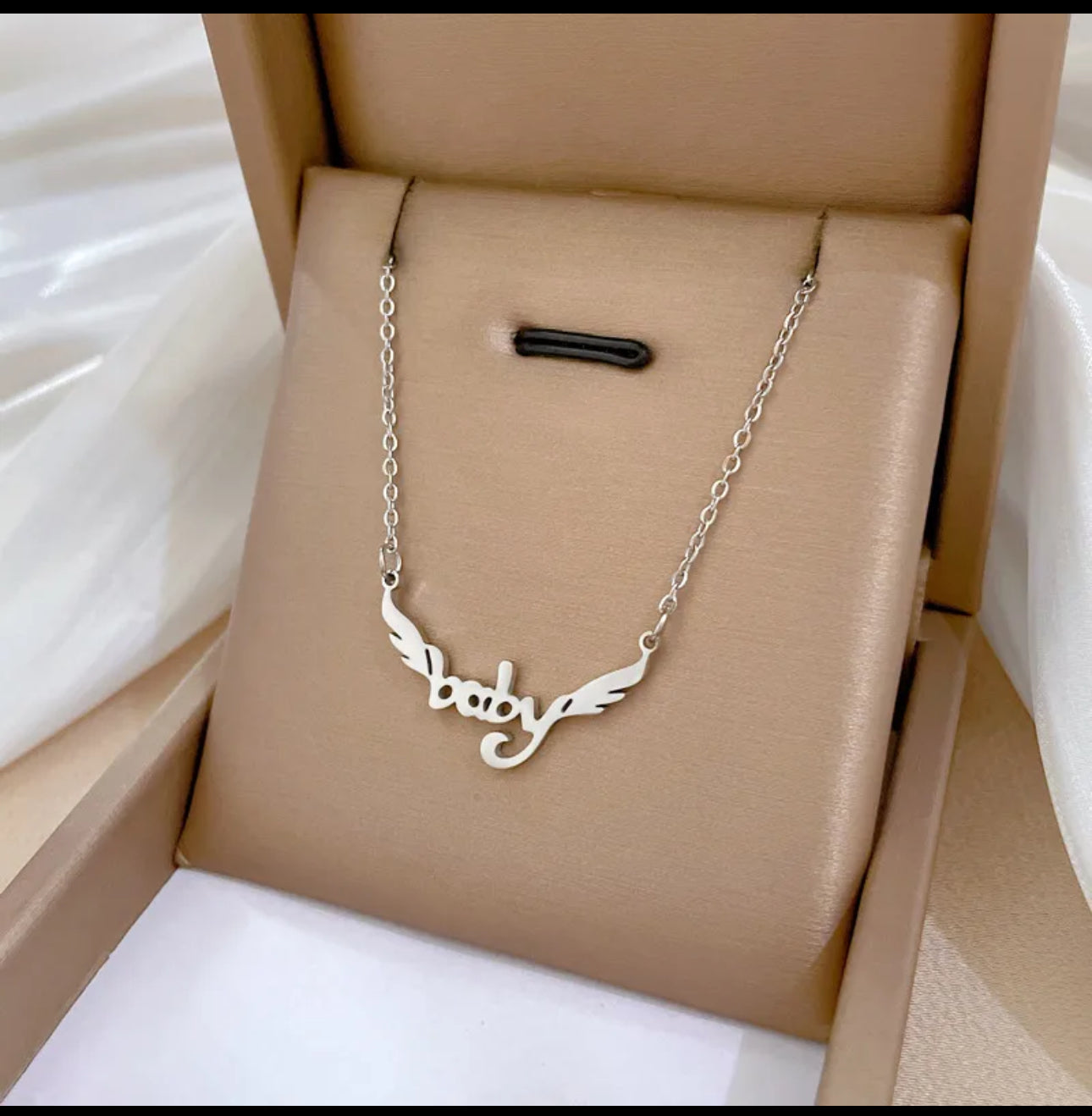Stainless Steel 'Baby' Necklace with Wing Design"